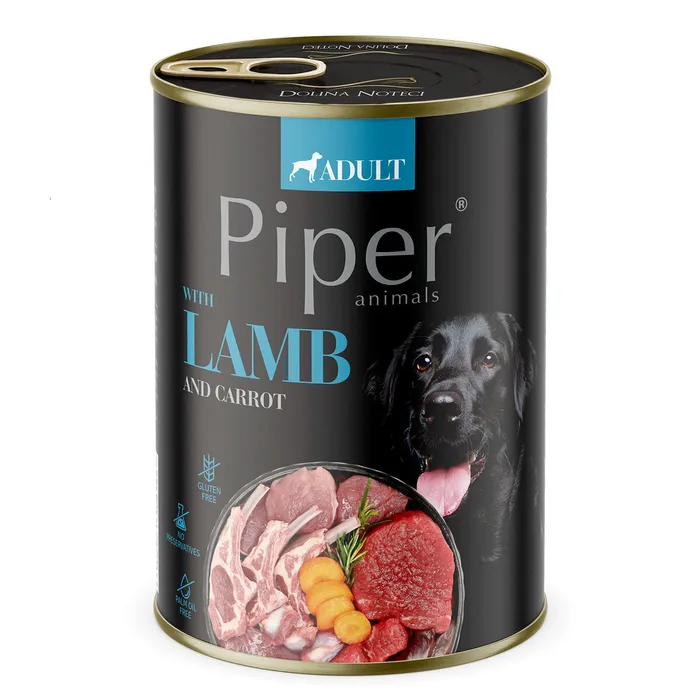 Główne zdjęcie produktu PIPER s jehněčím, mrkví a rýží, konzerva pro psy 400g