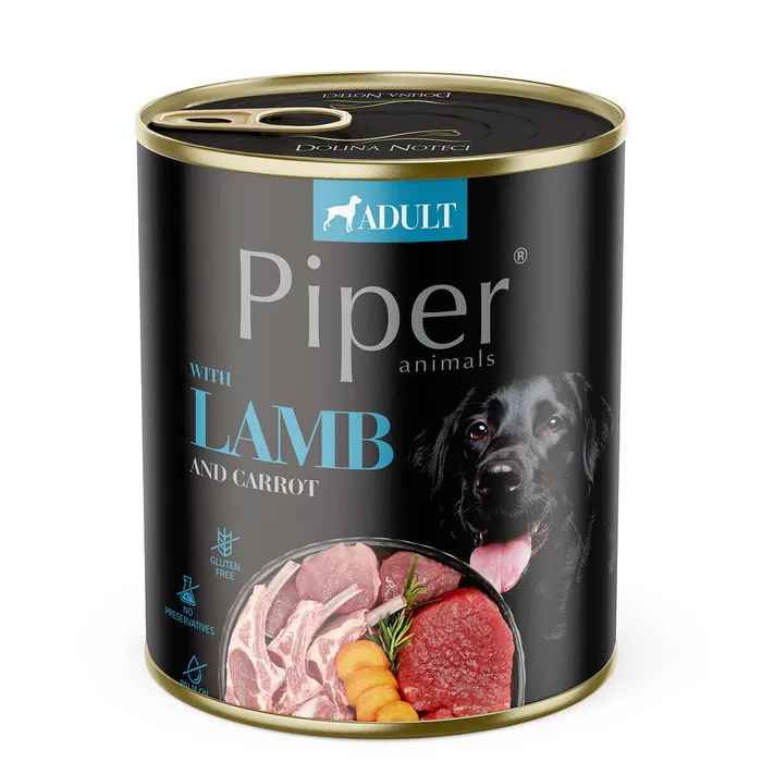 Główne zdjęcie produktu PIPER s jehněčím, mrkví a rýží, konzerva pro psy 800g