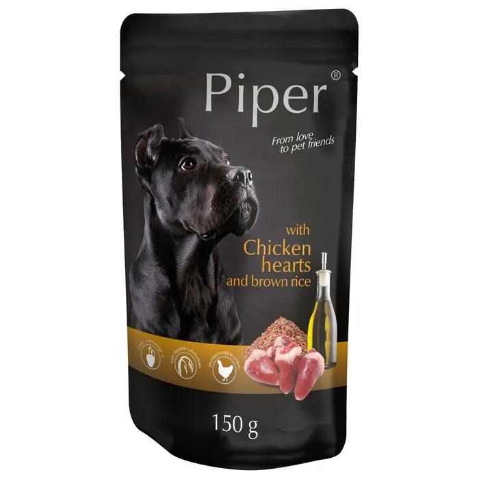 Główne zdjęcie produktu PIPER s kuřecími srdíčky a hnědou rýží, kapsička pro psy 150 g
