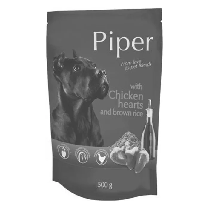 Główne zdjęcie produktu PIPER s kuřecími srdíčky a hnědou rýží, kapsička pro psy 500g