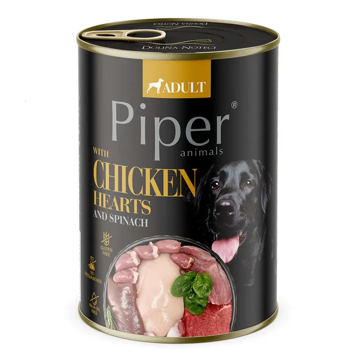 Główne zdjęcie produktu PIPER s kuřecími srdíčky a hnědou rýží, konzerva pro psy 400g