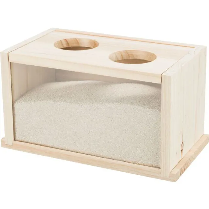 Główne zdjęcie produktu Písková lázeň s průsvitným panelem, pískomil/křeček, 28x15x15 cm, dřevo