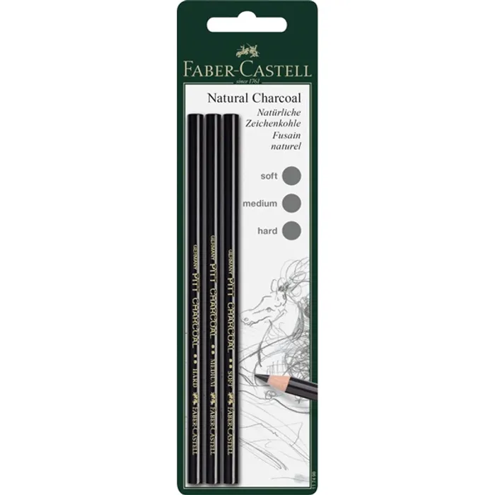 Główne zdjęcie produktu Pitt Monochrome přírodní uhel S,M,H, BL 3ks Faber Castell 117498