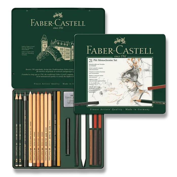Główne zdjęcie produktu Pitt Monochrome speciální sada, plech. krabička 21ks Faber Castell 112976