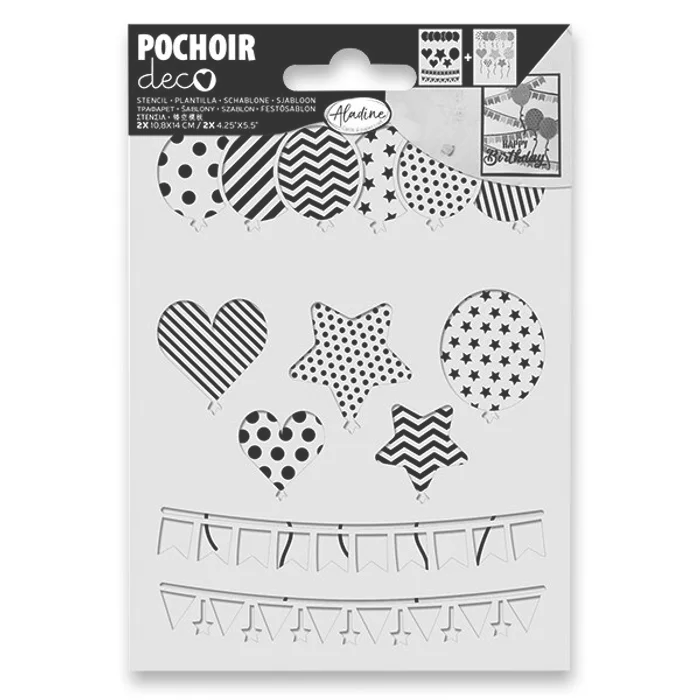 Główne zdjęcie produktu Plastová šablona AladinE Duo - Balónky a vlaječky 10,8 x 14 cm