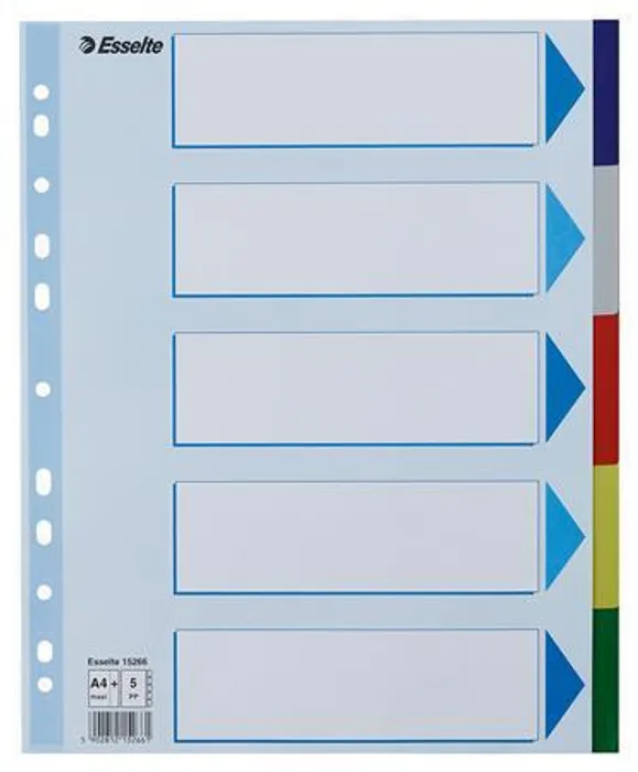 Główne zdjęcie produktu Plastové barevné rozlišovače Esselte, A4 Maxi, Mix barev