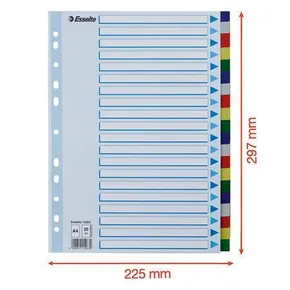 Plastikowe separatory kolorów Esselte, A4, Mix kolorów