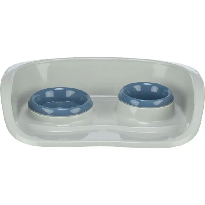 Główne zdjęcie produktu Plastový bar se 2 miskami (0,25 l/ 9cm a 0,3 l/11cm), 46x11x30 cm, šedá/různé