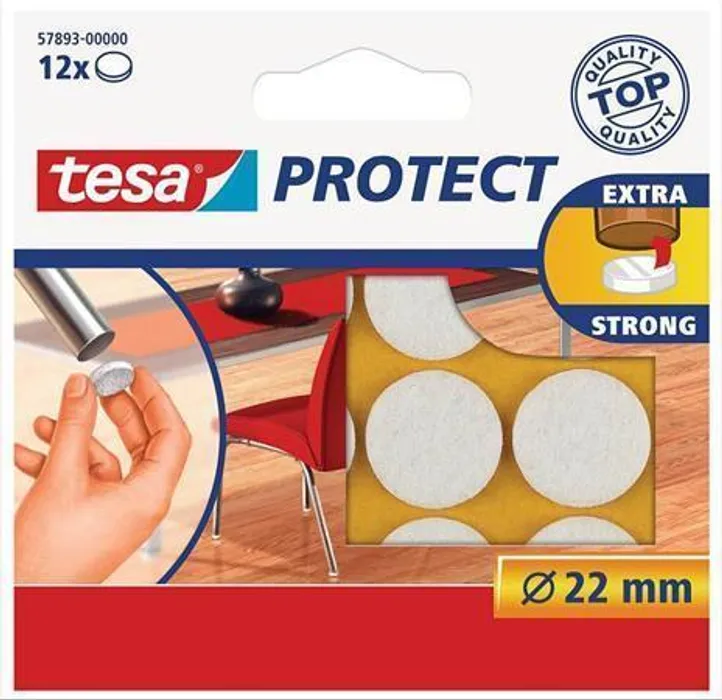 Główne zdjęcie produktu Plstěné samolepicí podložky "Protect 57893", bílá, 22 mm, TESA