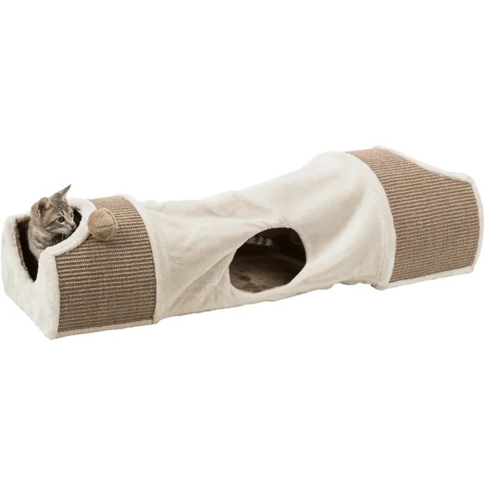 Główne zdjęcie produktu Plyšový škrábací tunel pro kočky 110x30x38 cm -sv.šedý/hnědý