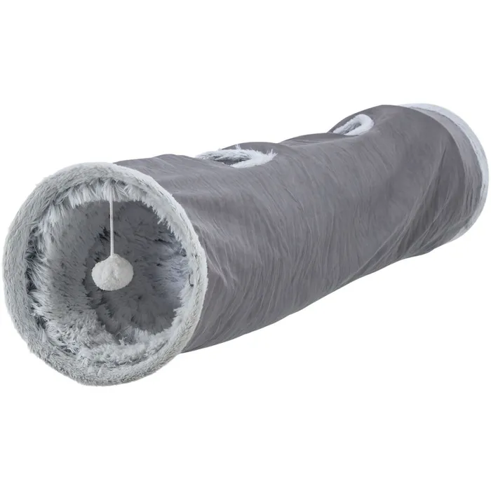 Główne zdjęcie produktu Plyšový tunel pro kočky HARVEY s hračkami, 4 vstupy, 27 x 116 cm, šedá
