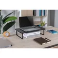 Następne zdjęcie produktu Podstawa pod monitor, łatwy montaż, miejsce na klawiaturę, czarny, metal / płyta mdf, 20 kg nośność, Powerton, ergo