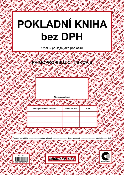 Główne zdjęcie produktu Pokladní kniha bez DPH A4 PT238