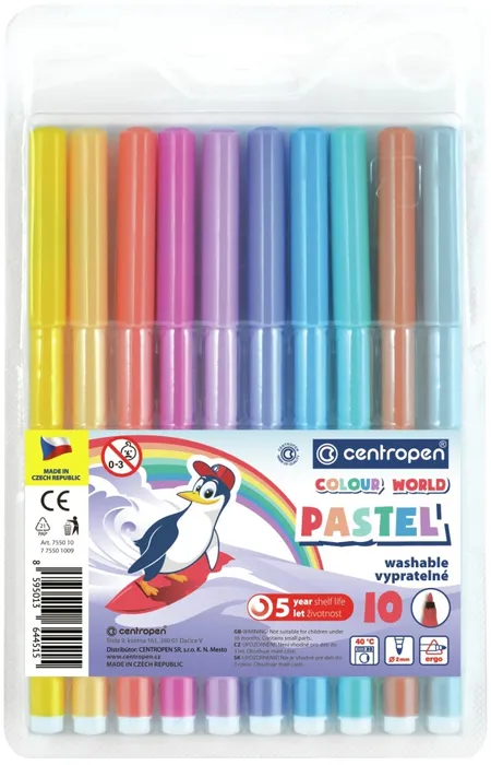 Główne zdjęcie produktu Popisovač CENTROPEN 7550 sada 10 PASTEL barev (fixy)