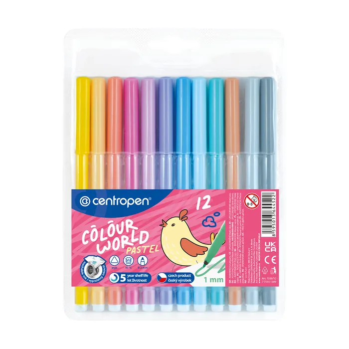 Główne zdjęcie produktu Popisovač CENTROPEN 7550 sada 12 PASTEL barev (fixy)