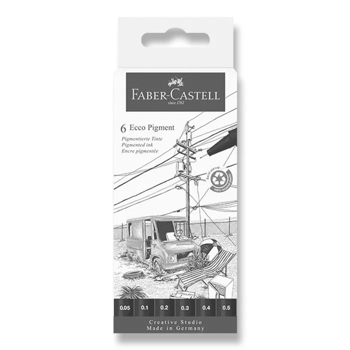 Główne zdjęcie produktu Popisovač Ecco Pigment AllBlack, plastové pouzdro 6 ks Faber-Castell 266006