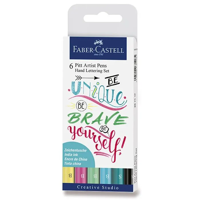 Główne zdjęcie produktu Popisovač Faber-Castell 267116 Pitt Artist Pen Hand Lettering 6 kusů, pastelová sada
