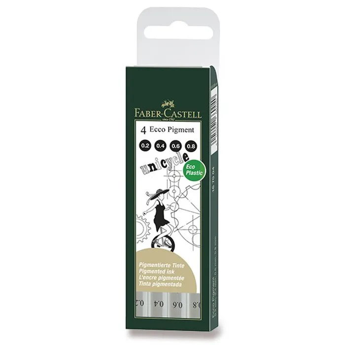 Główne zdjęcie produktu Popisovač Faber-Castell Ecco Pigment sada 4 ks, černé, sudé hroty