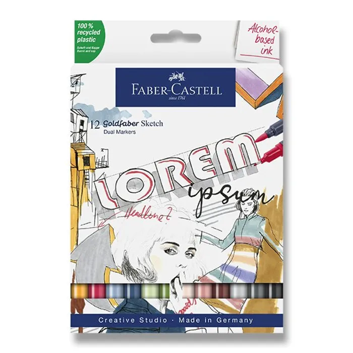 Główne zdjęcie produktu Popisovač Faber-Castell Goldfaber Sketch Dual Marker sada, 12 barev
