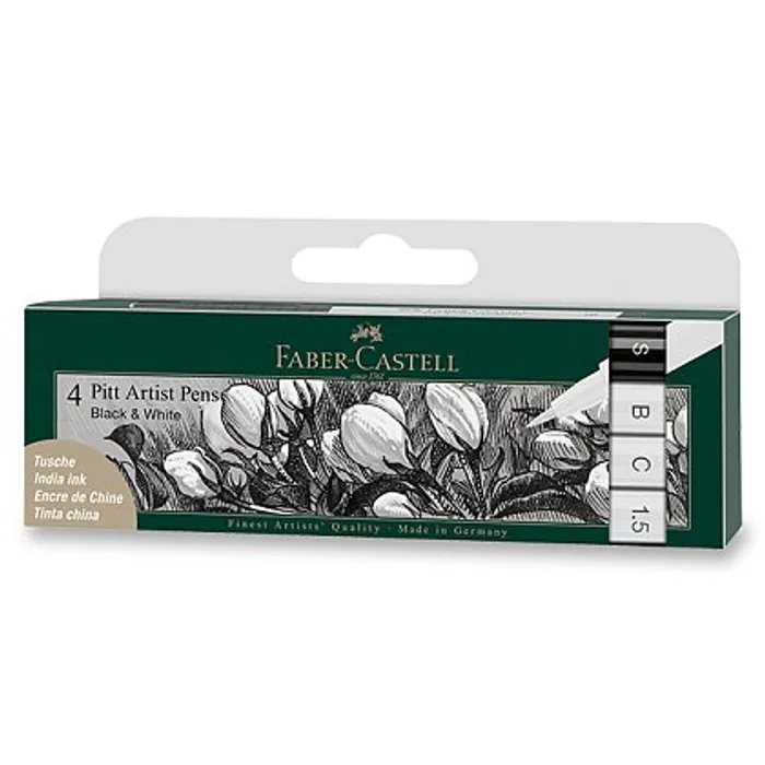 Główne zdjęcie produktu Popisovač Faber-Castell Pitt Artist Pen 4 kusy, black & white
