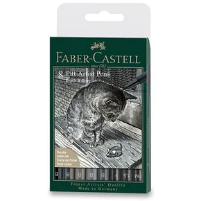 Faber-Castell Pitt Artist Pen Black&Grey zestaw 8 sztuk, różne stalówki, czarny i szary