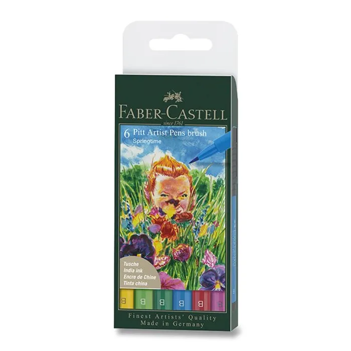 Główne zdjęcie produktu Popisovač Faber-Castell Pitt Artist Pen Brush 6 ks, hrot B, jarní odstíny
