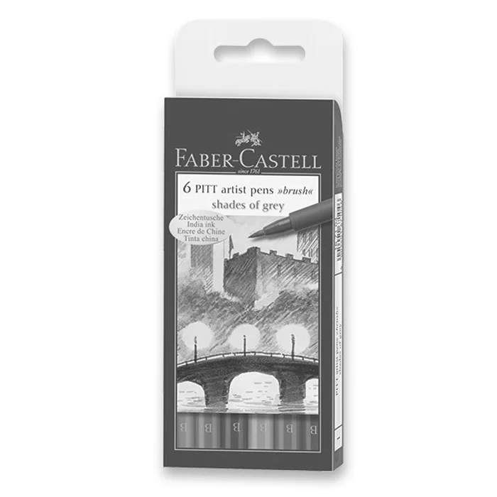 Główne zdjęcie produktu Popisovač Faber-Castell Pitt Artist Pen Brush 6 ks, odstíny šedé