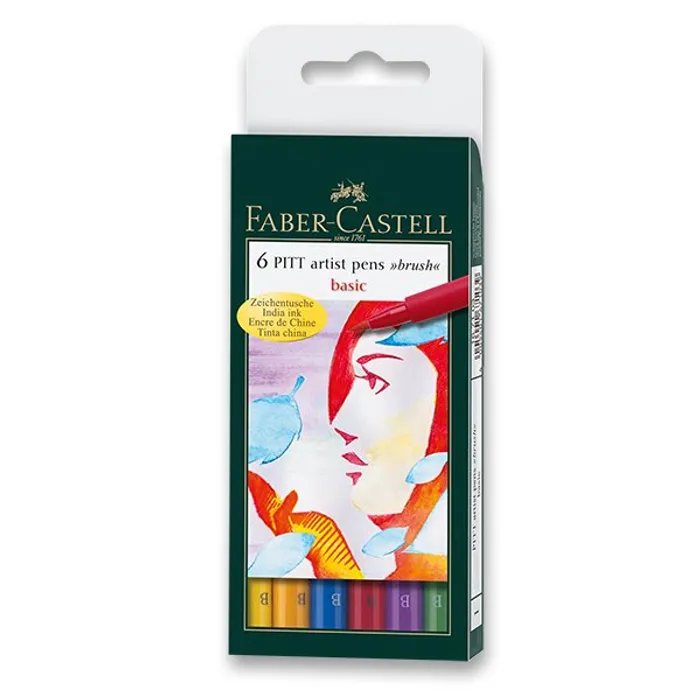 Główne zdjęcie produktu Popisovač Faber-Castell Pitt Artist Pen Brush 6 ks, základní barvy