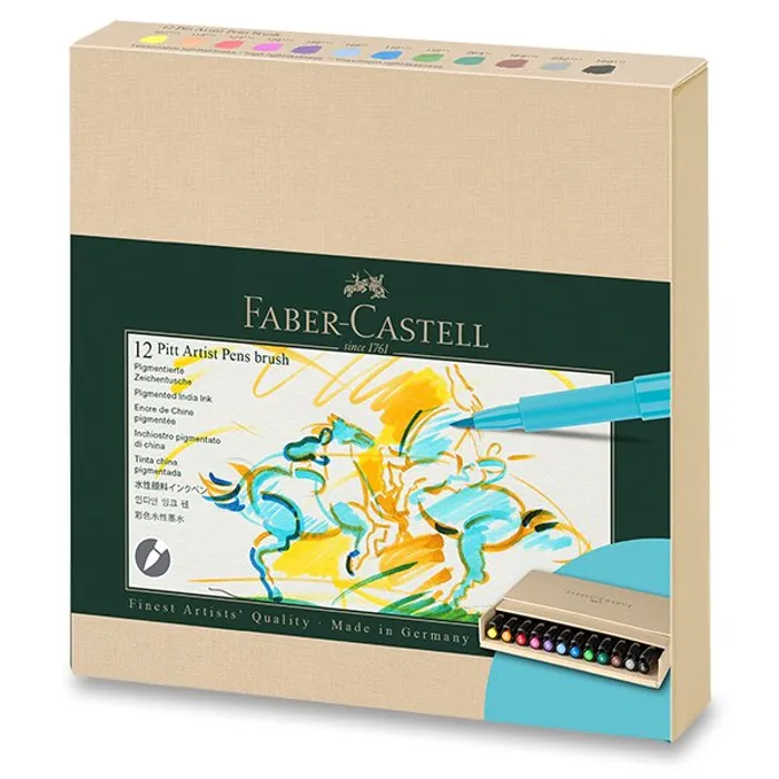 Główne zdjęcie produktu Popisovač Faber-Castell Pitt Artist Pen Brush studio box, 12 ks