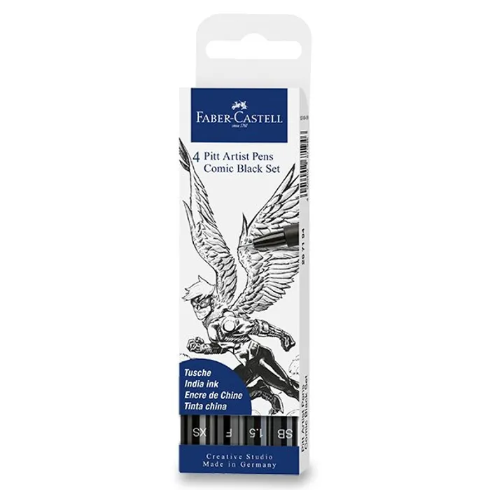 Główne zdjęcie produktu Popisovač Faber-Castell Pitt Artist Pen Comic černé, 4 ks
