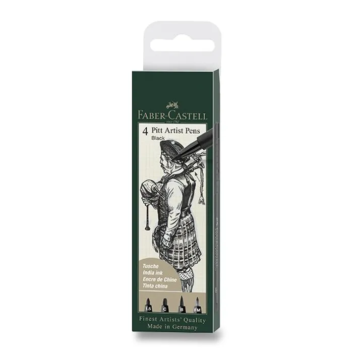 Główne zdjęcie produktu Popisovač Faber-Castell Pitt Artist Pen sada 4 ks, 1,5 mm, C, B, FM, černý