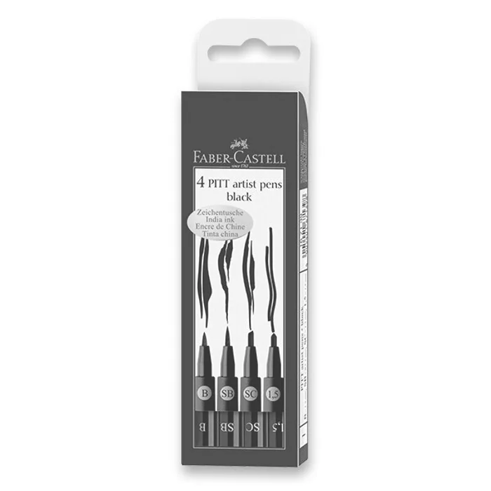 Główne zdjęcie produktu Popisovač Faber-Castell Pitt Artist Pen sada 4 ks, B, SB, SC, 1,5 mm, černé