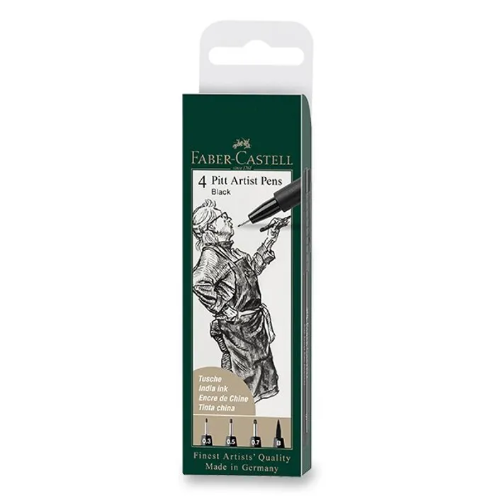 Główne zdjęcie produktu Popisovač Faber-Castell Pitt Artist Pen sada 4 ks, S, F, M, B, černé