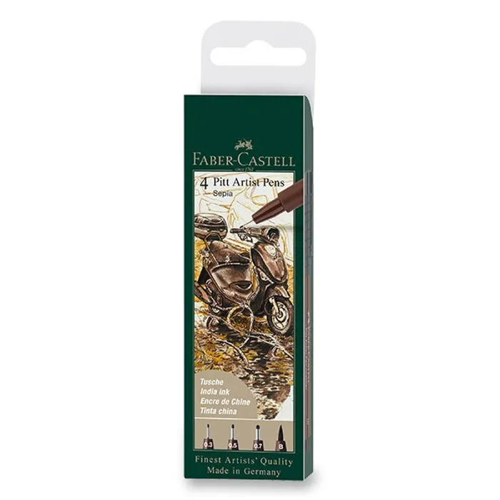 Główne zdjęcie produktu Popisovač Faber-Castell Pitt Artist Pen sada 4 ks, S, F, M, B, sepia
