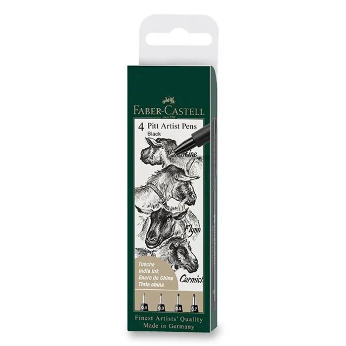 Główne zdjęcie produktu Popisovač Faber-Castell Pitt Artist Pen sada 4 ks, XS, S, F, M, černé