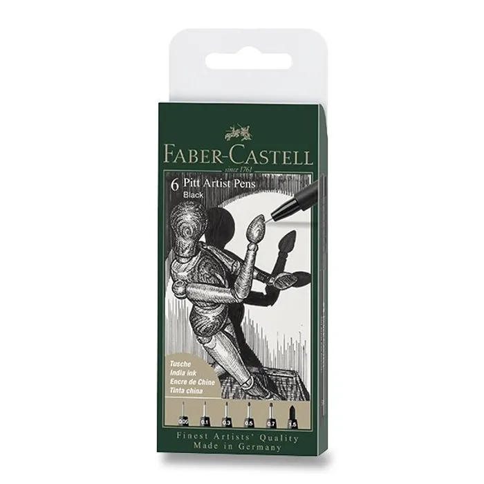Główne zdjęcie produktu Popisovač Faber-Castell Pitt Artist Pen sada 6 ks, různé hroty, černý