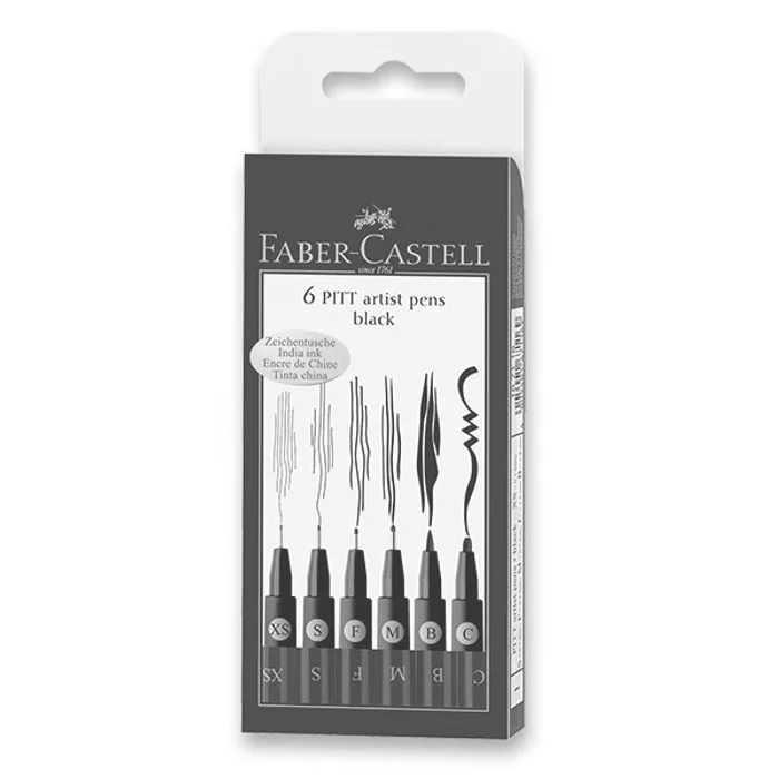 Główne zdjęcie produktu Popisovač Faber-Castell Pitt Artist Pen sada 6 ks, XS, S, F, M, B, C, černé