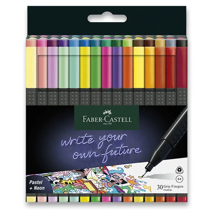 Główne zdjęcie produktu Popisovač Grip Finepen, 0.4 mm, plastové pouzdro 30 ks Faber-Castell 151630