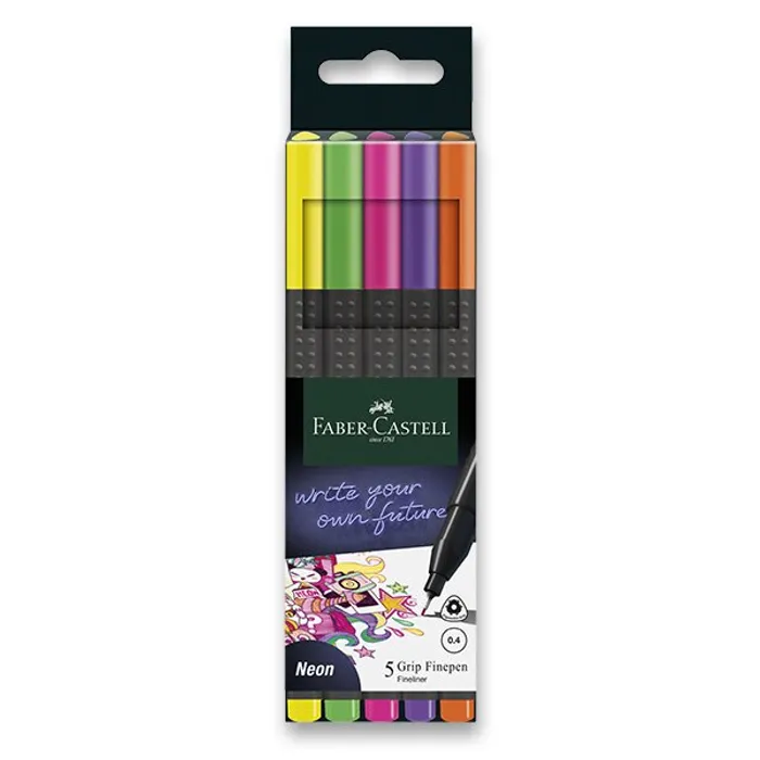 Główne zdjęcie produktu Popisovač Grip Finepen Neon, 0.4 mm, plastové pouzdro 5 k Faber-Castell 151603