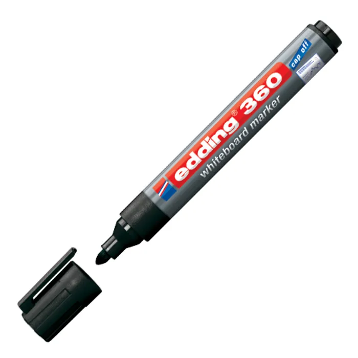 Główne zdjęcie produktu Popisovač na bílou tabuli a flipchart "360", černá, 1,5-3mm, kuželový hrot, EDDING