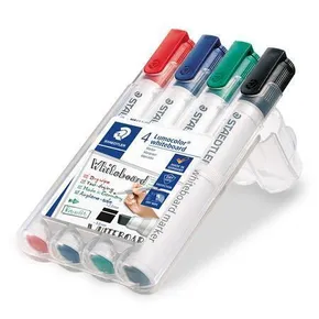 Marker do tablic suchościeralnych Lumocolor 351 B, zestaw, 4 kolory, końcówka klinowa, STAEDTLER