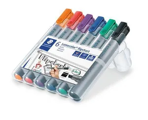 Marker do flipchartów Lumocolor 356 B, zestaw, 6 kolorów, końcówka klinowa, STAEDTLER