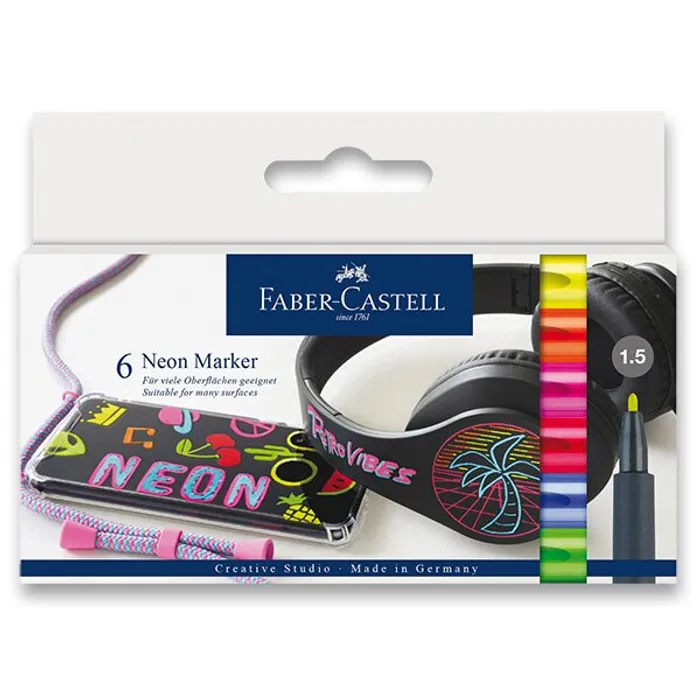 Główne zdjęcie produktu Popisovač Neon, papírová krabička 6 ks Faber-Castell 160806