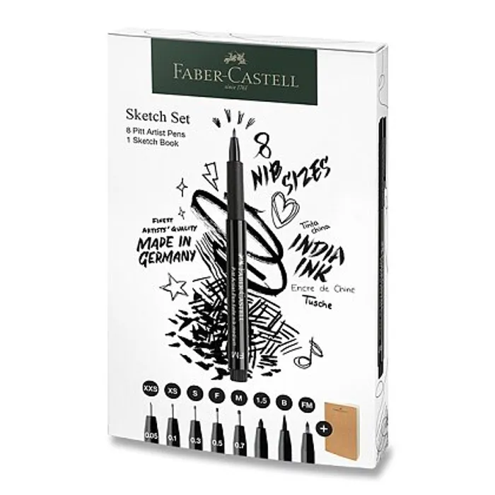 Główne zdjęcie produktu Popisovače a skicář Faber-Castell Pitt Artist Pen sada 8+1 ks, různé hroty, černý