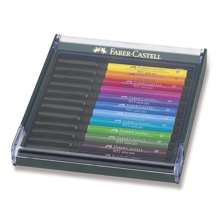 Główne zdjęcie produktu Popisovače Faber-Castell Pitt Artist Pen Brush 12 ks, základní barvy