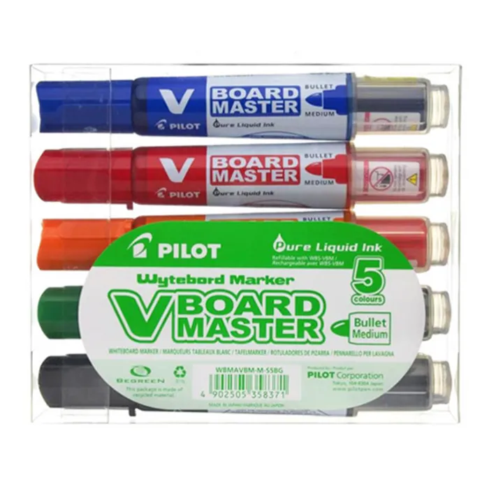 Główne zdjęcie produktu Popisovače "V-Board Master" na bílou tabuli – sada, 5 barev, kuželový hrot, 2,3 mm, PILOT