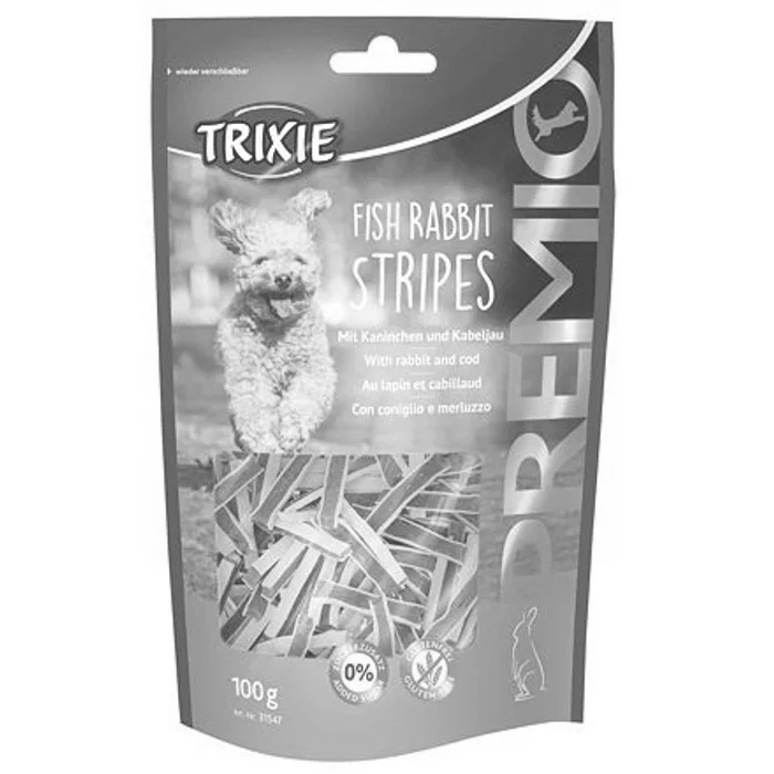 Główne zdjęcie produktu Premio FISH RABBIT STRIPES kousky s rybou a králíkem 100 g
