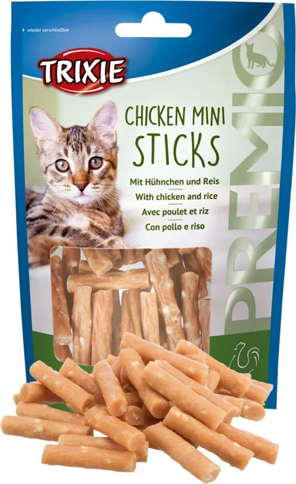 Główne zdjęcie produktu Premio MINI STICKS - mini tyčinky kuřecí s rýží 50 g