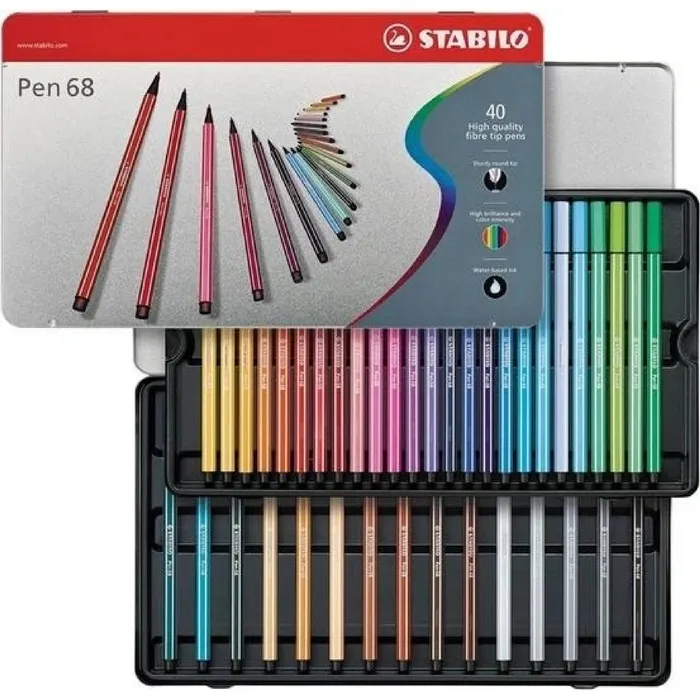 Główne zdjęcie produktu Prémiový vláknový fix - STABILO Pen 68 - 40 ks sada v plechu