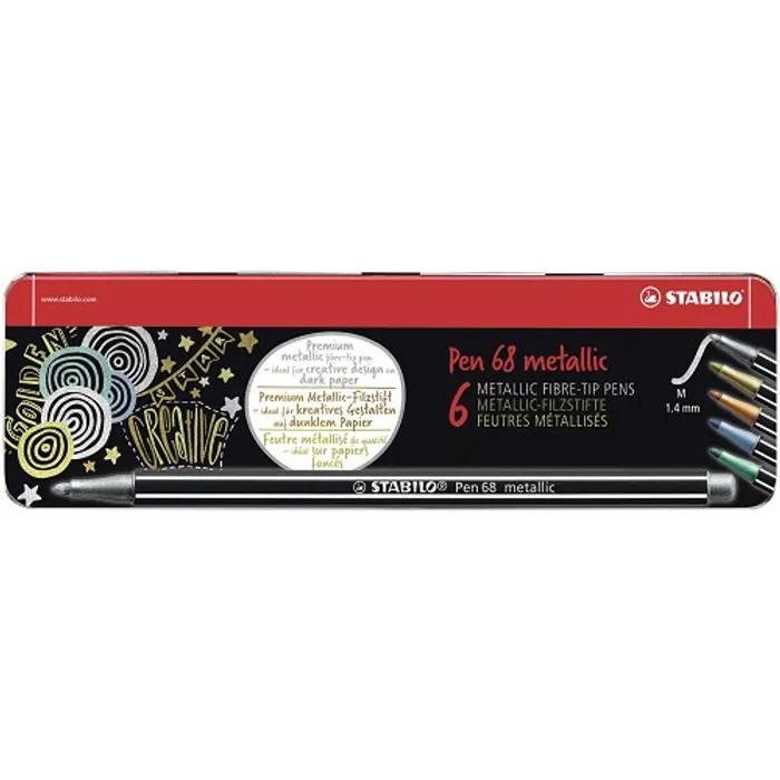 Główne zdjęcie produktu Prémiový vláknový metalický fix STABILO Pen 68 metallic - 6 ks sada v plechu